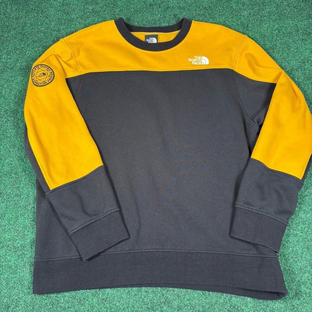 North Face Graphic Collection Sweater Yellow Black XL Pullover Crewneck Fleece